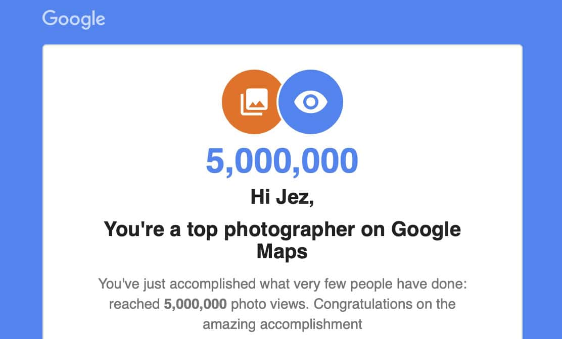 5,000,000 views on Google Maps