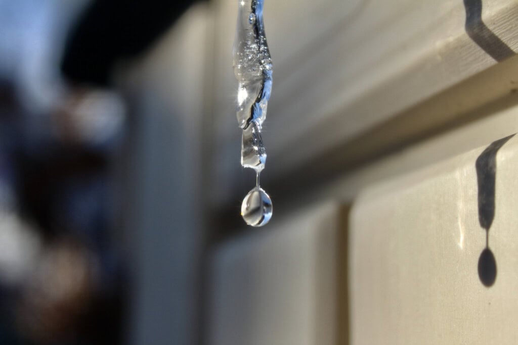 Drip falling from icicle