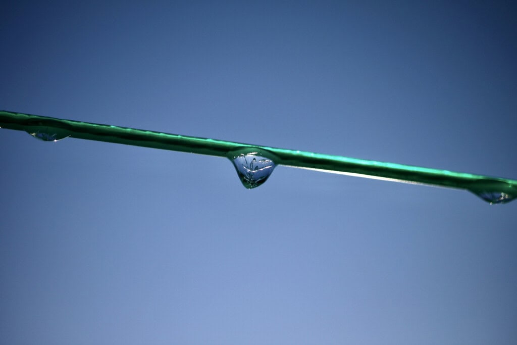 Frozen raindrop on washing line