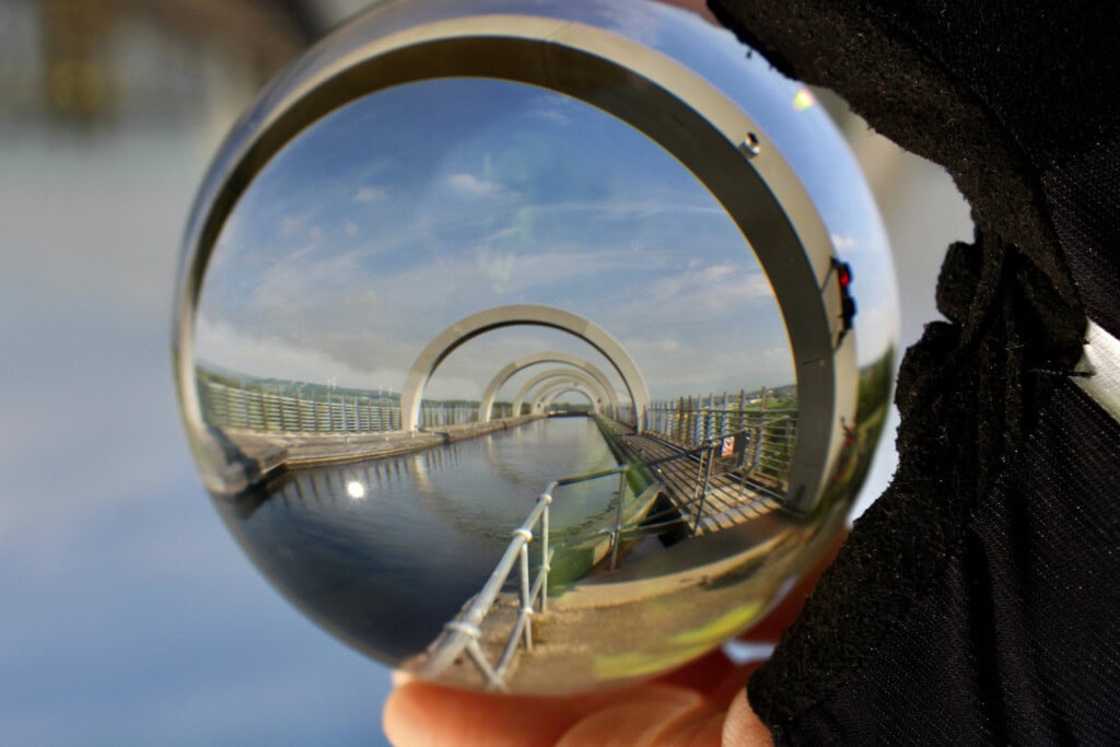 Falkirk Wheel through a lensball