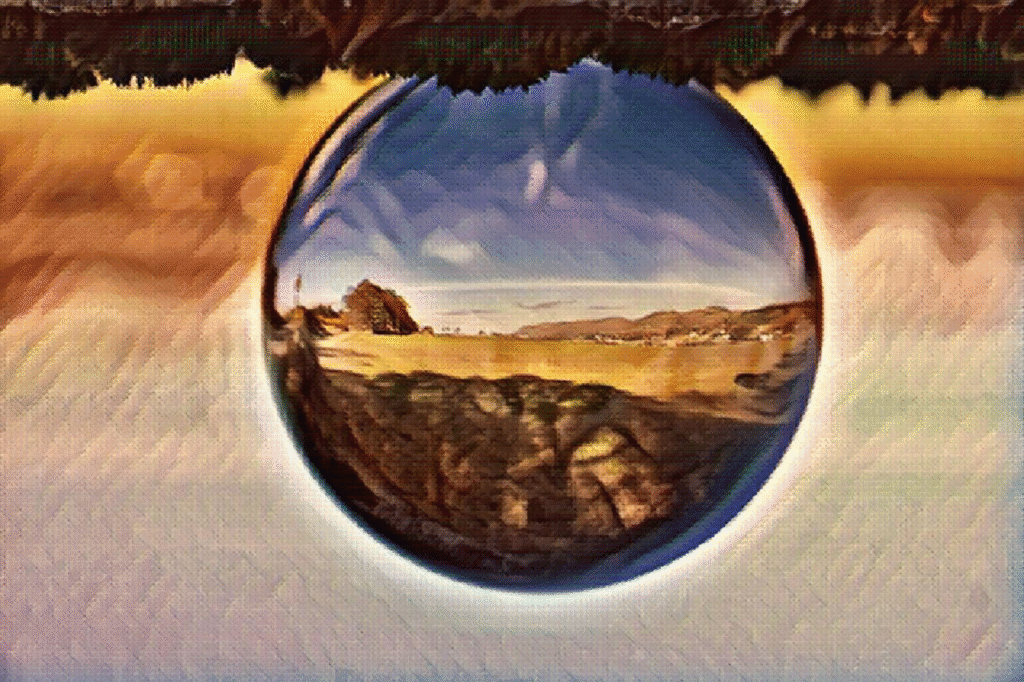 Canva paint effect of Lensball Landscape