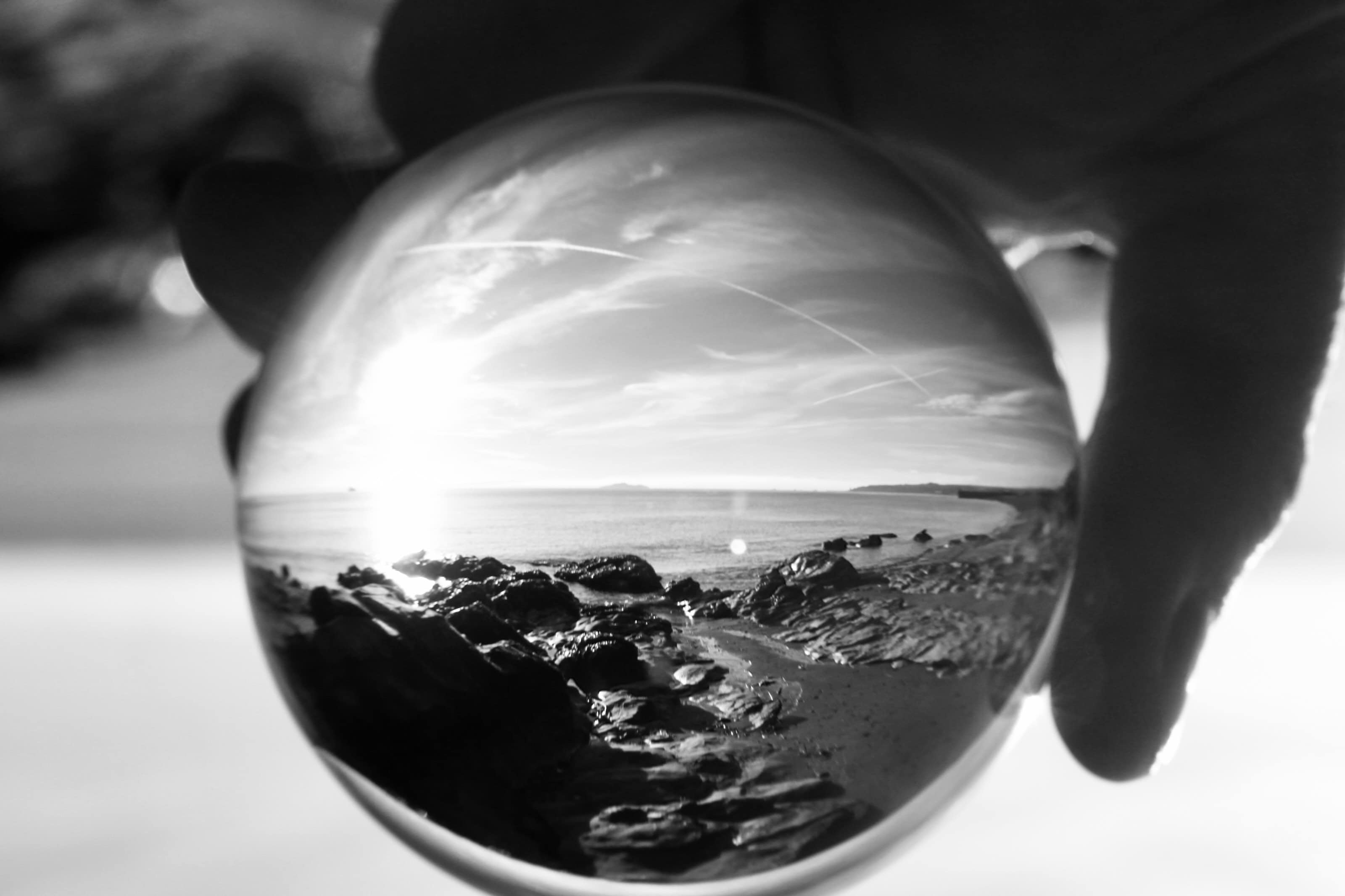 Lensball Seascape — Mid-Week Monochrome #127 & Monochrome Madness