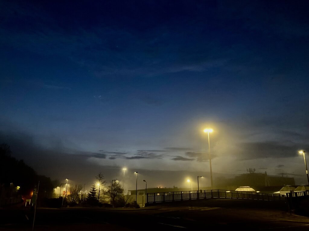 Glowing streetlights