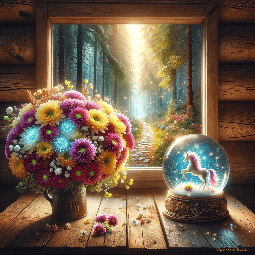Bouquet In A Cabin: FOTD Jan 17 with Magical AI Artistry