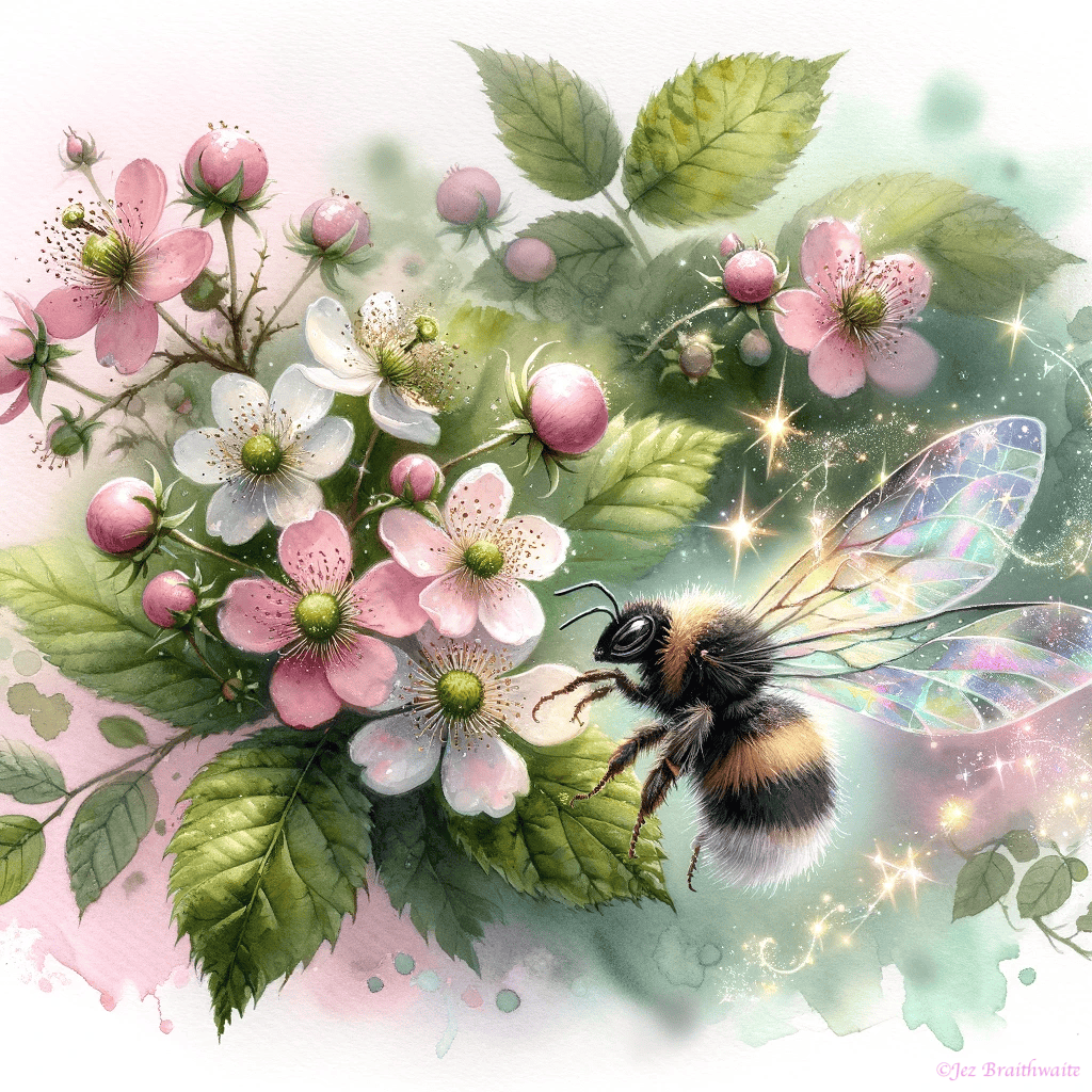 Bramble Blossoms & A Bumble Bee: FOTD Feb 06 with AI Artistry