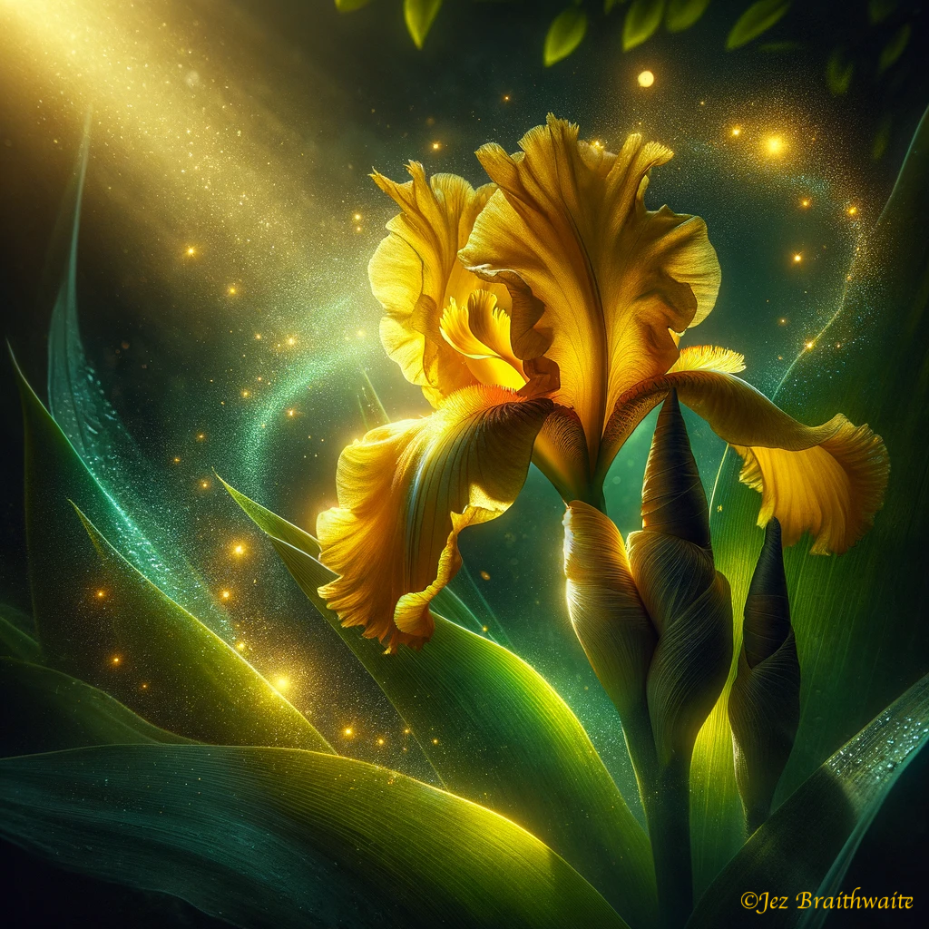 Yellow Iris with magical AI enhancements