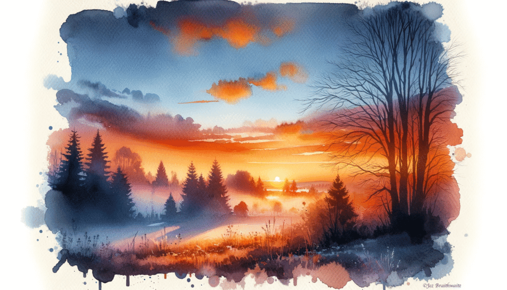 Dawn's glow as a watercolour