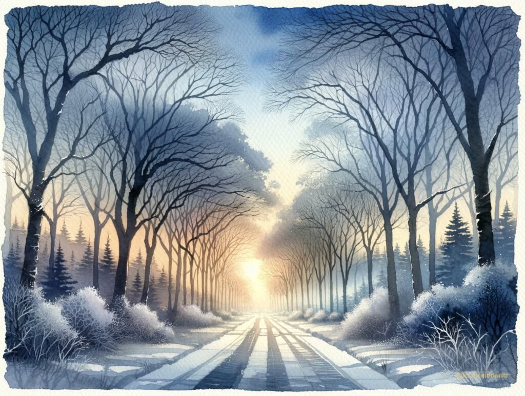 Re-imagined wintry path in watercolour