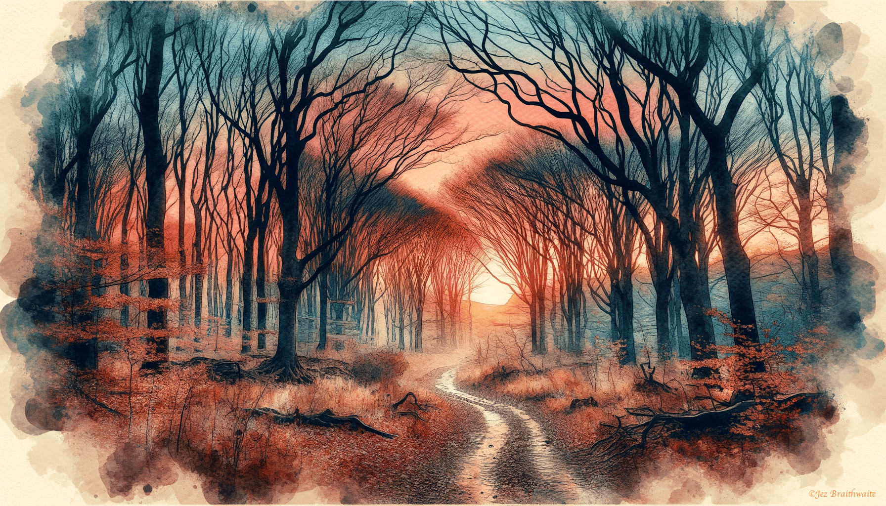 Dawn’ Soft Glow Through Winter Trees
