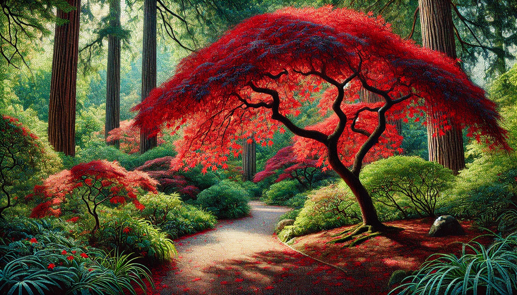 Japanese Maple: Experiencing Pointillism in Burn’s Memorial Garden — FOTD Jul 12